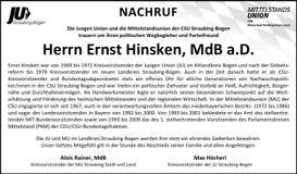 Traueranzeige Ernst Hinsken