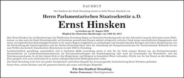 Traueranzeige Ernst Hinsken