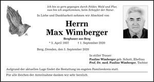 Traueranzeige Maximilian Wimberger