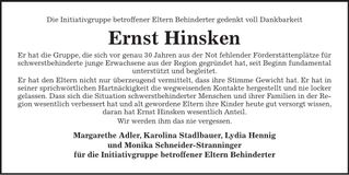 Traueranzeige Ernst Hinsken