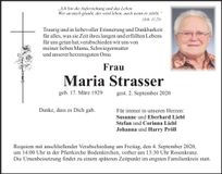 Traueranzeige Maria Strasser