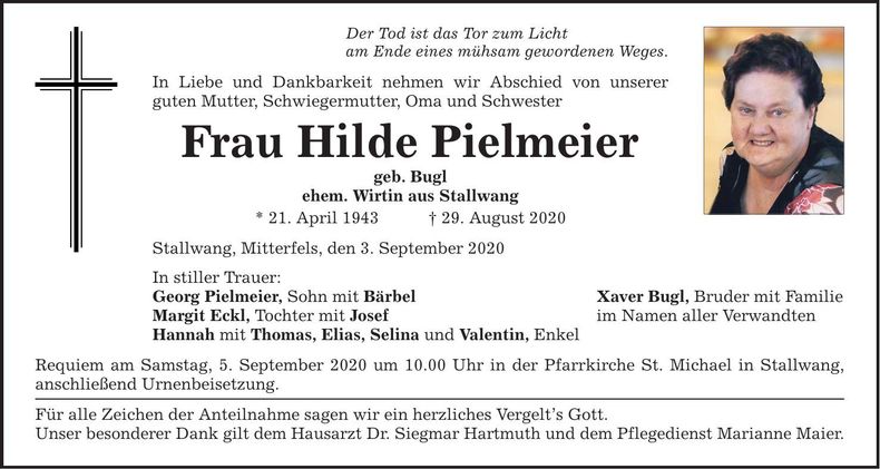 Traueranzeige Hilde Pielmeier