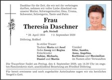 Traueranzeige Theresia Daschner