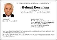 Traueranzeige Helmut Rossmann