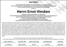 Traueranzeige Ernst Hinsken