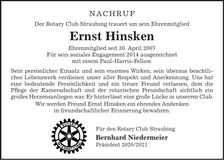 Traueranzeige Ernst Hinsken