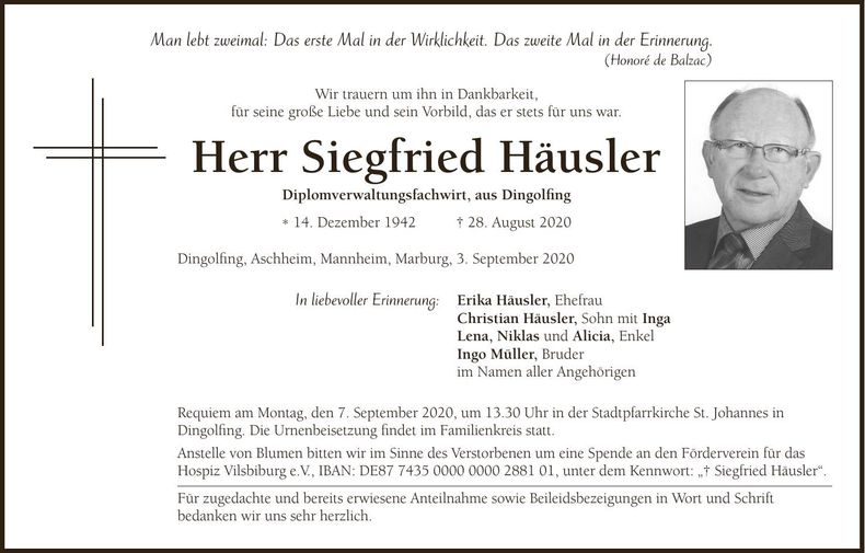 Traueranzeige Siegfried Häusler