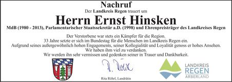 Traueranzeige Hinsken Ernst