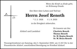 Traueranzeige Josef Renoth