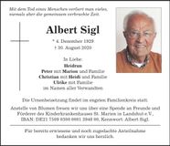 Traueranzeige Albert Sigl