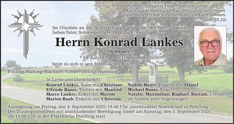 Traueranzeige Konrad Lankes