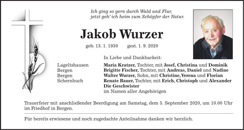 Traueranzeige Jakob Wurzer