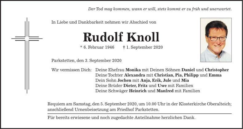Traueranzeige Rudolf Knoll