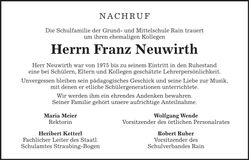 Traueranzeige Franz Neuwirth