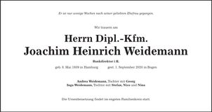 Traueranzeige Joachim Heinrich Weidemann