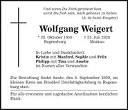 Traueranzeige Wolfgang Weigert
