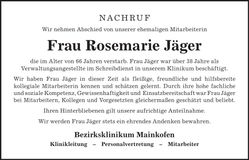 Traueranzeige Rosemarie Jäger