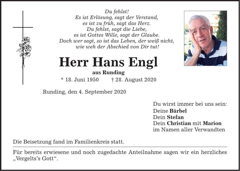 Traueranzeige Hans Engl
