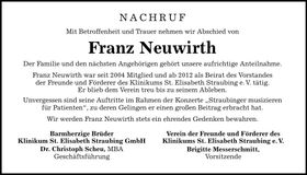 Traueranzeige Franz Neuwirth