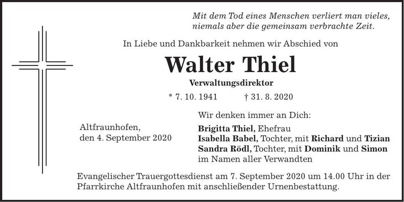 Traueranzeige Walter Thiel