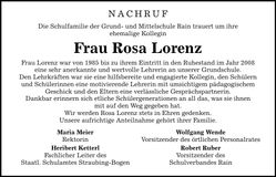 Traueranzeige Rosa Lorenz