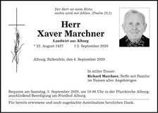 Traueranzeige Xaver Marchner