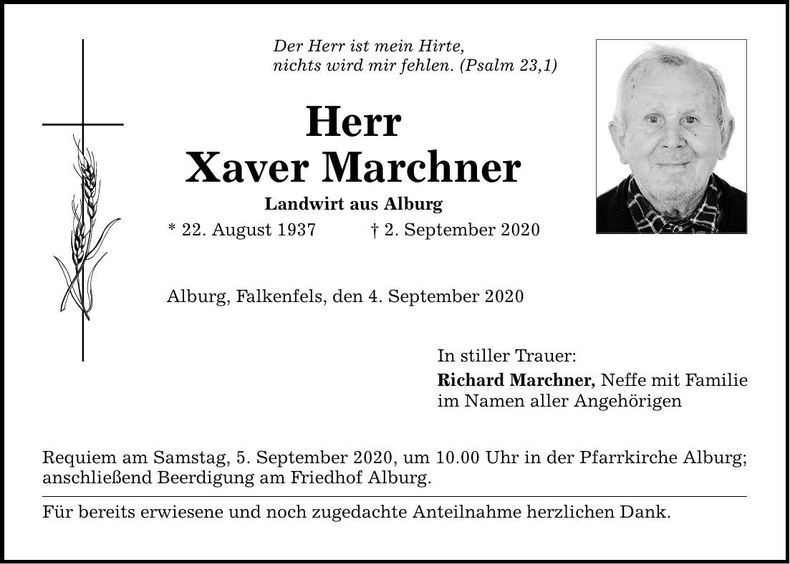 Traueranzeige Xaver Marchner
