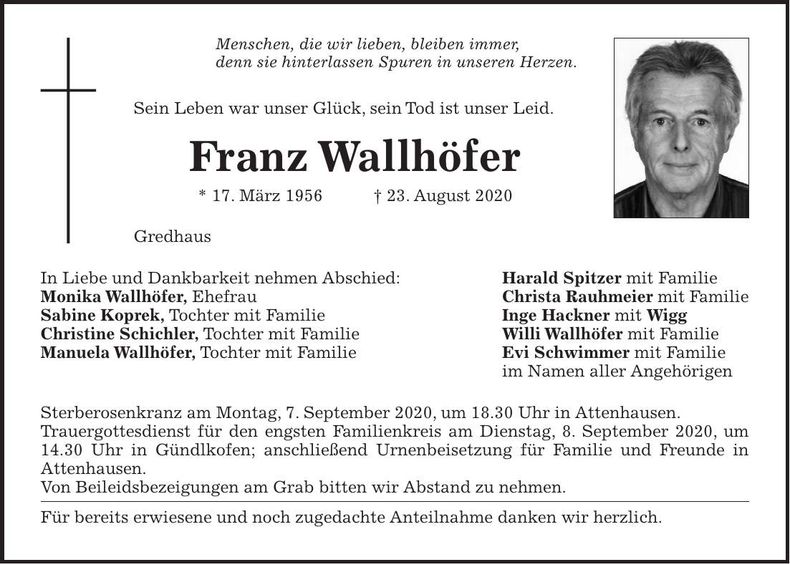 Traueranzeige Franz Wallhöfer