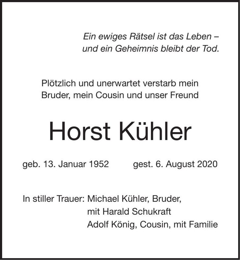 Traueranzeige Horst Kühler