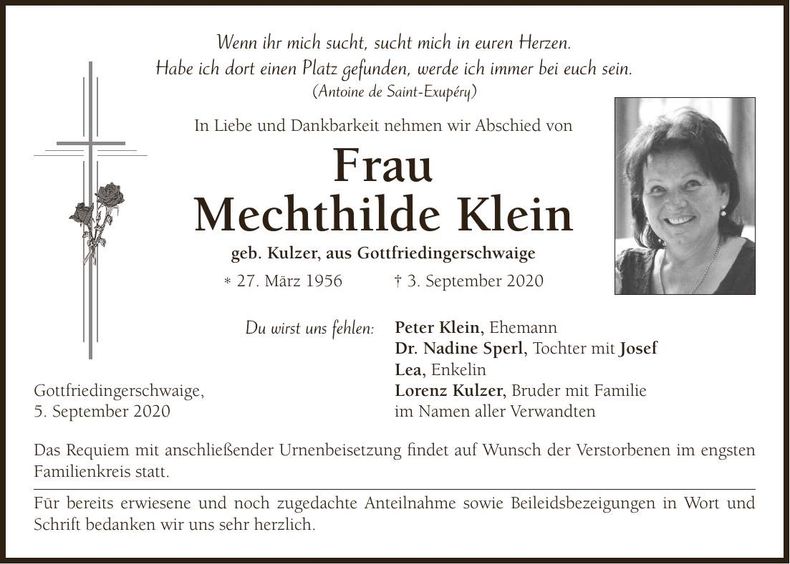 Traueranzeige Mechhilde Klein