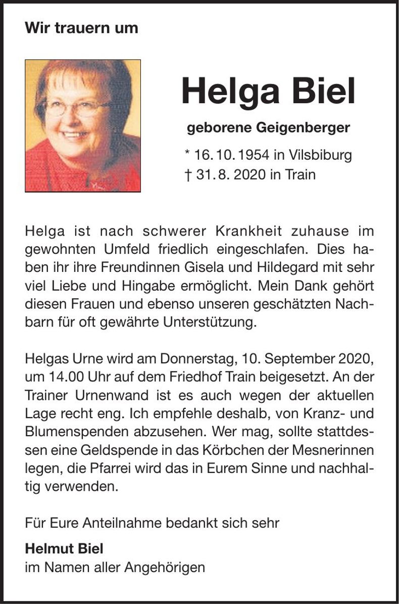 Traueranzeige Helga Biel