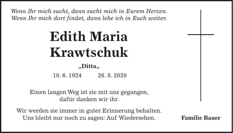 Traueranzeige Edith Maria Krawtschuk