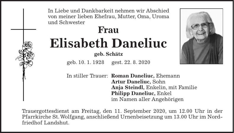 Traueranzeige Elisabeth Daneliuc