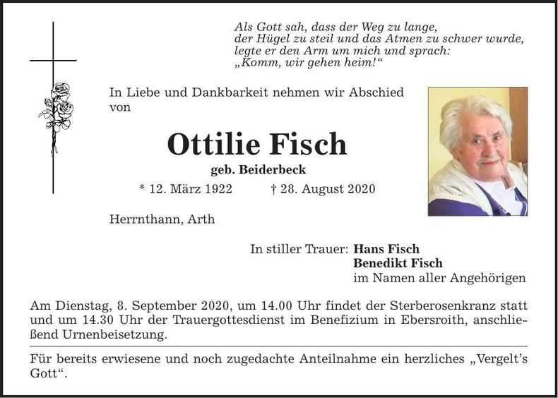Traueranzeige Ottilie Fisch