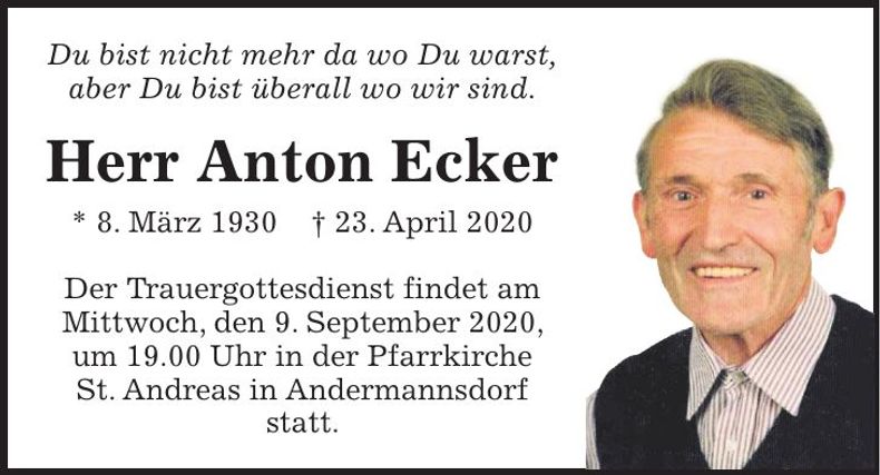 Traueranzeige Anton Ecker
