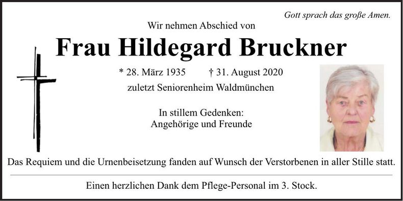 Traueranzeige Hildegard Bruckner