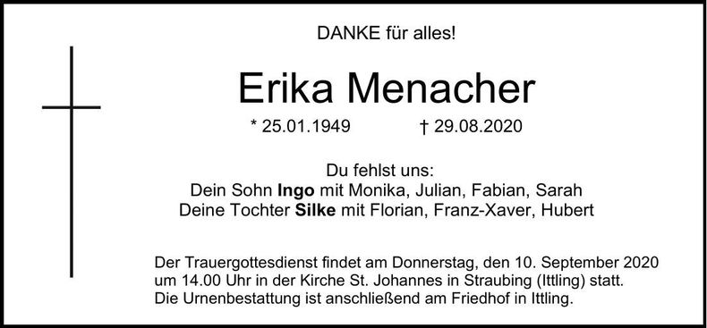 Traueranzeige Erika Menacher