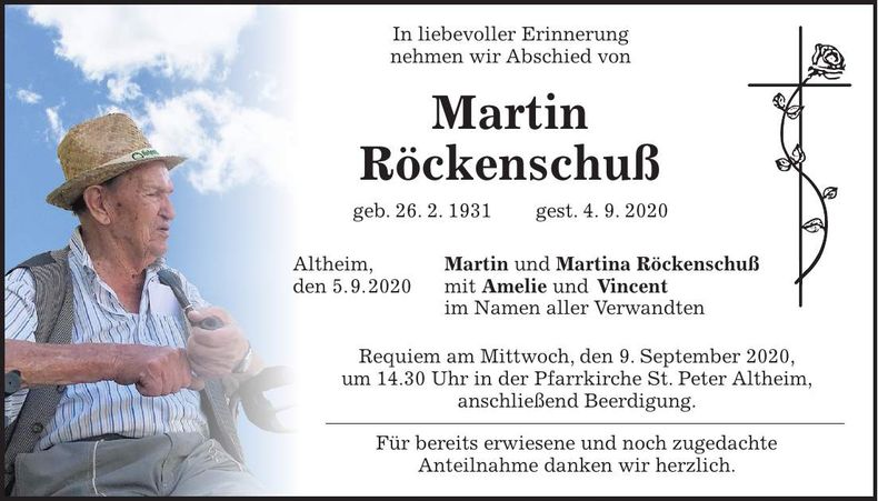 Traueranzeige Martin Röckenschuß