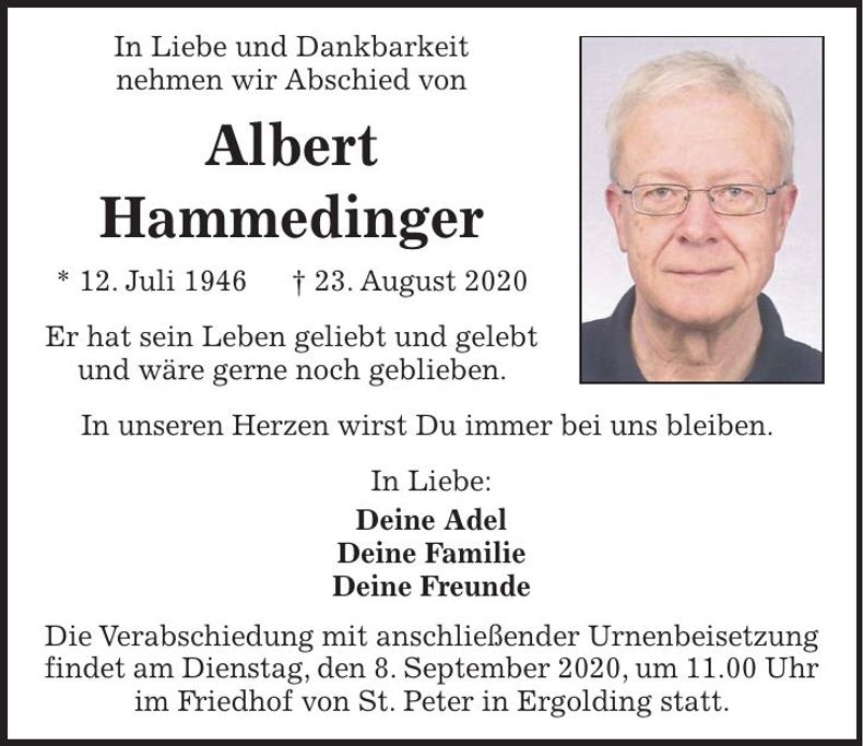 Traueranzeige Albert Hammedinger