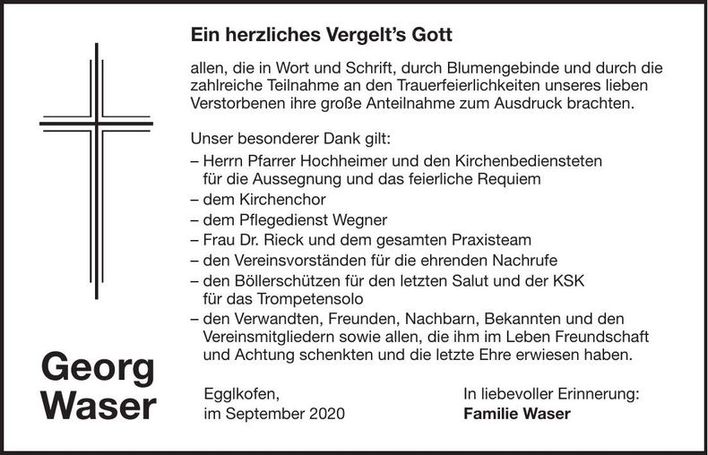Traueranzeige Georg Waser