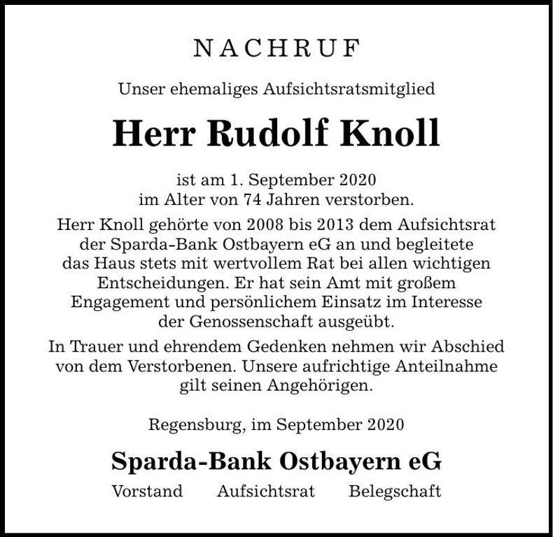 Traueranzeige Rudolf Knoll