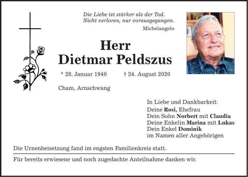 Traueranzeige Dietmar Peldszus