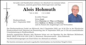 Traueranzeige Alois Hochmuth