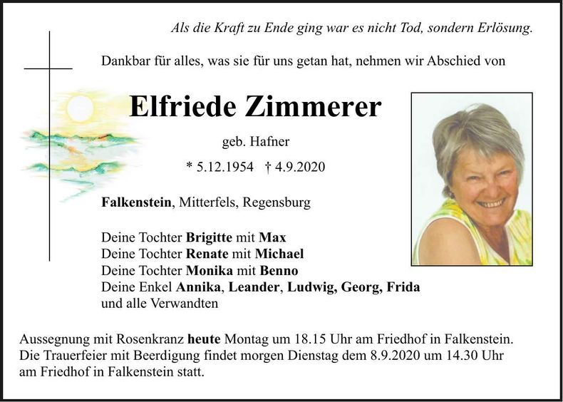 Traueranzeige Elfriede Zimmerer
