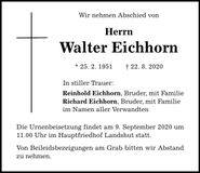 Traueranzeige Walter Eichhorn