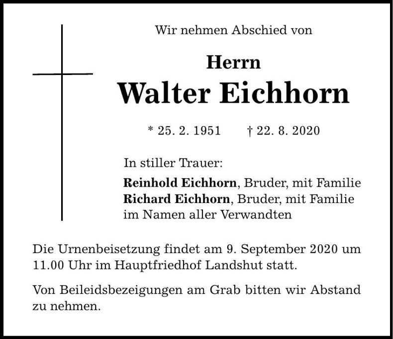 Traueranzeige Walter Eichhorn