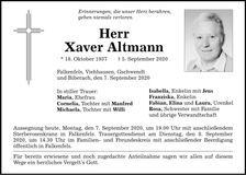 Traueranzeige Xaver Altmann