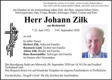 Traueranzeige Johann Zilk