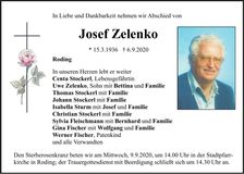 Traueranzeige Josef Zelenko