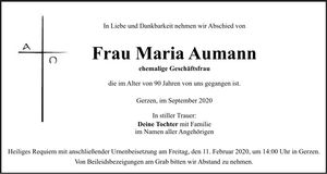 Traueranzeige Maria Aumann